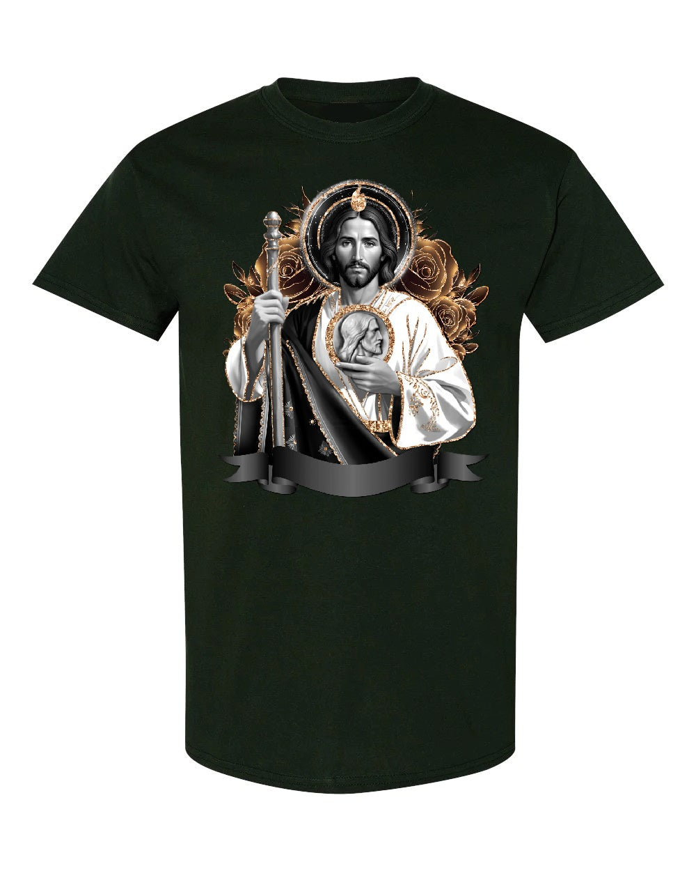 Camisetas de manga corta - Rosas y purpurina de San Judas Tadeo