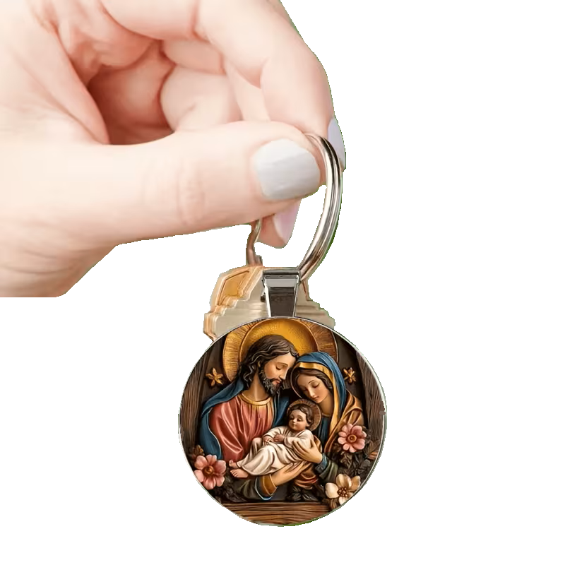 Virgin Mary and Young Jesus Metal Keychain