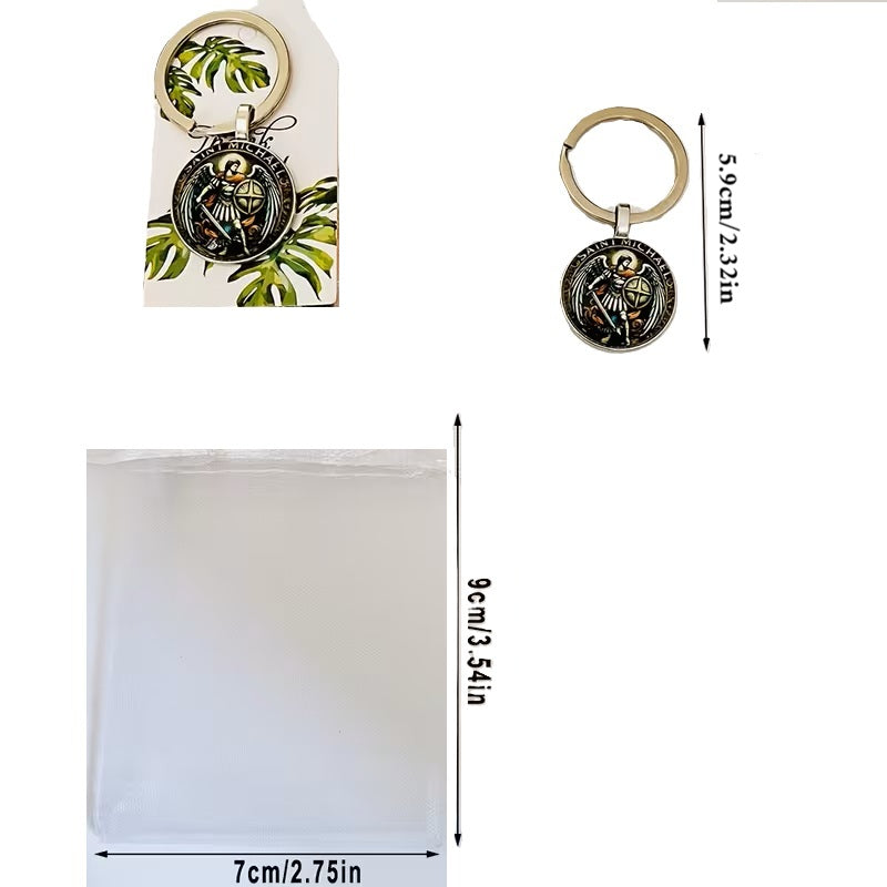 Saint Michael the Archangel "Protect Us" Medallion Keychain