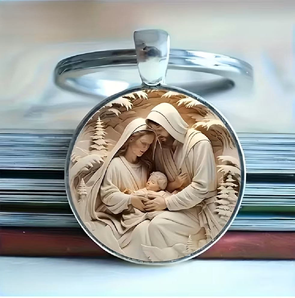 Holy Family Medallion Metal Keychain